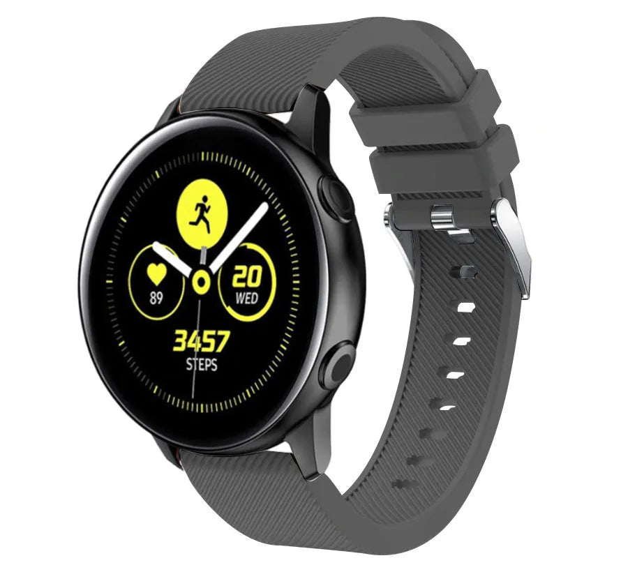 Twill Silicone Strap, grey, on a watch, 3/4 front view