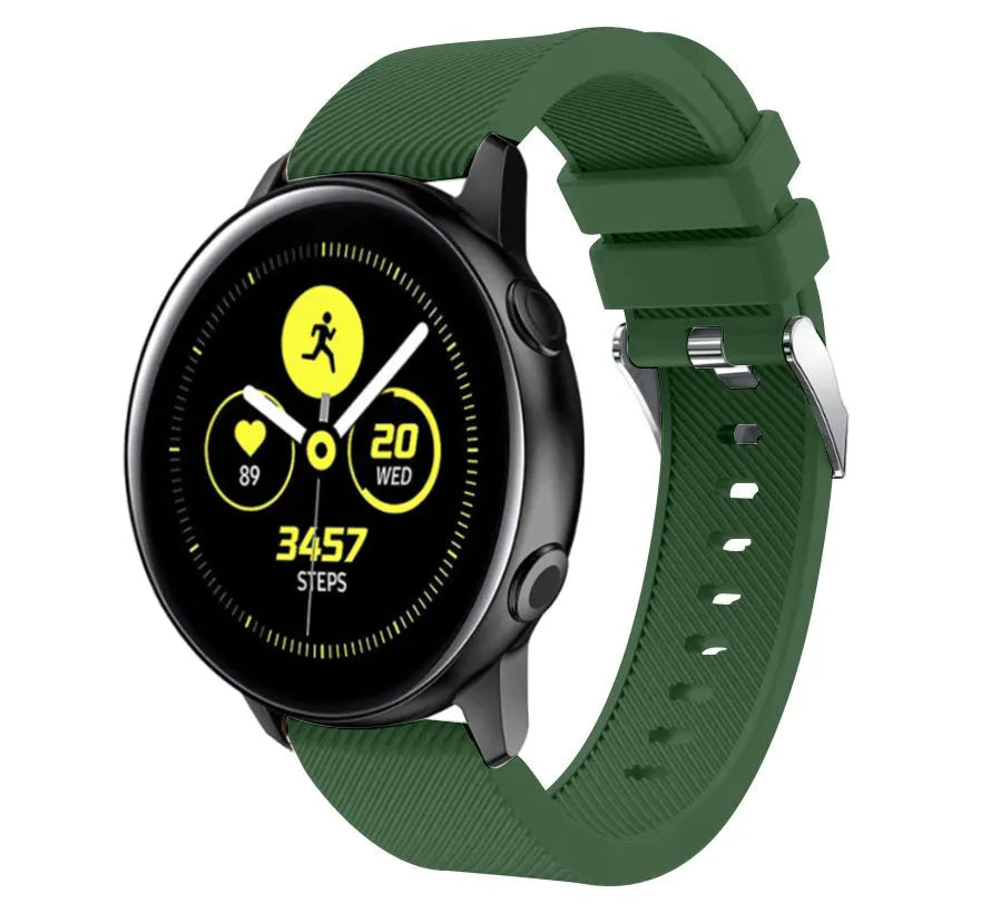 Twill Silicone Strap, army green, on a watch, 3/4 front view