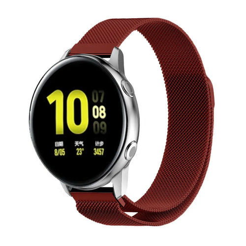 Milanese Strap, red, on a watch, 3/4 front view