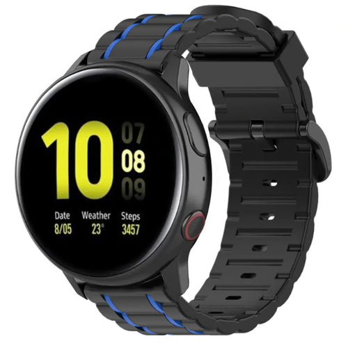 Silicone Strap 'Tough', black/blue, on a watch, 3/4 front view