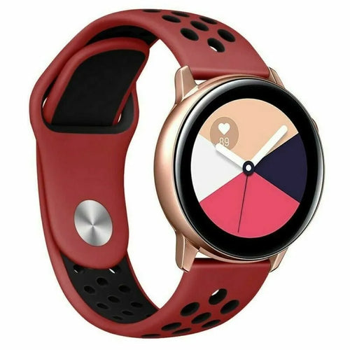 Silicone Sport Strap, red/black, on a watch, 3/4 front view