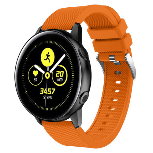 Twill Silicone Strap, orange, on a watch, 3/4 front view