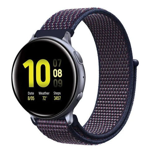 Nylon Strap, indigo blue, on a watch, 3/4 front view