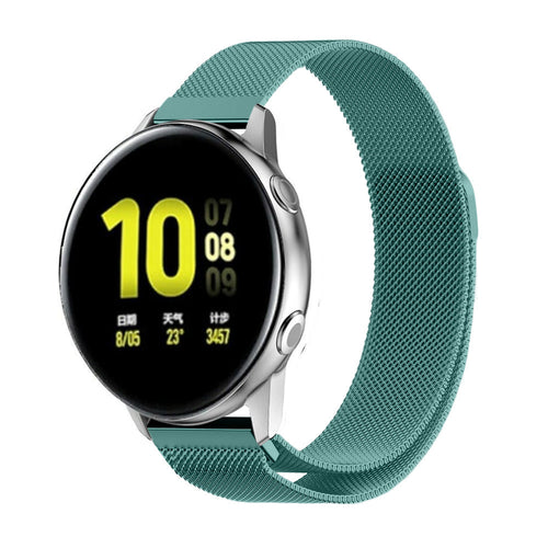 Milanese Strap, green, on a watch, 3/4 front view