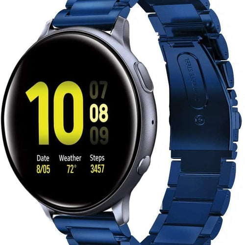 Steel Strap, blue, on a watch, 3/4 front view