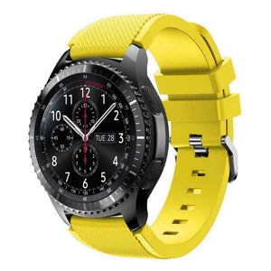 Twill Silicone Strap, yellow, on a watch, 3/4 front view
