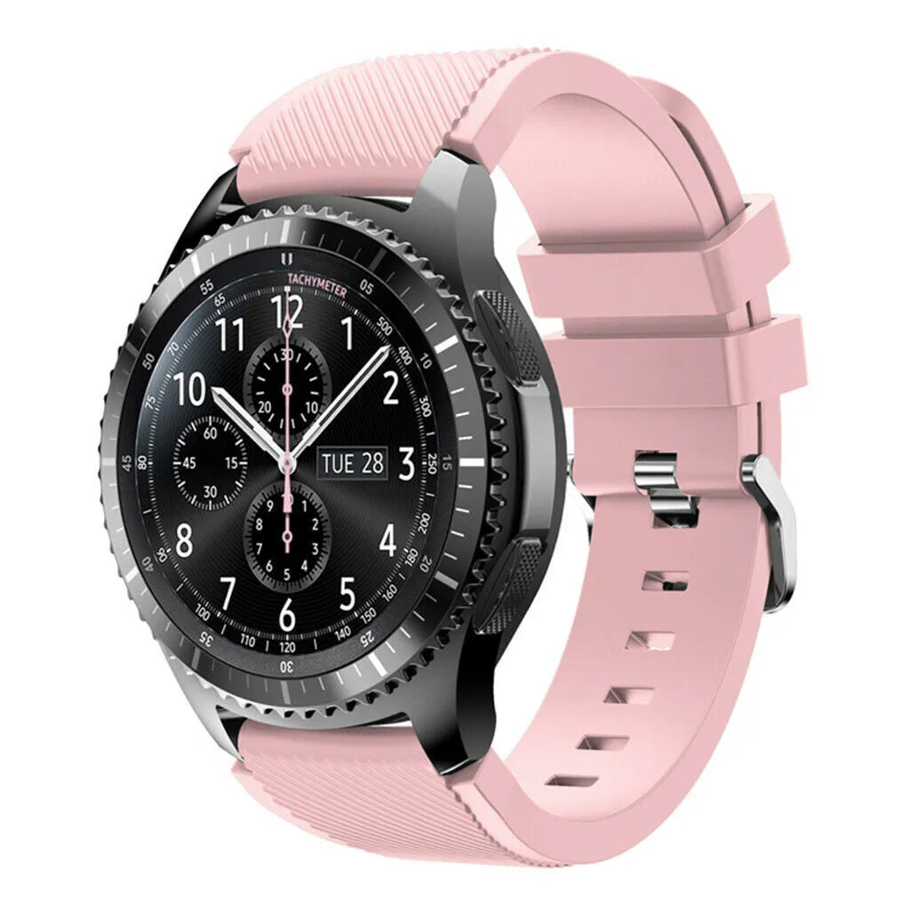 Twill Silicone Strap, pink, on a watch, 3/4 front view