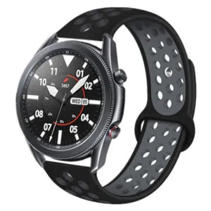 Silicone Sport Strap, black/grey, on a watch, 3/4 front view