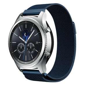Milanese Strap, blue, on a watch, 3/4 front view