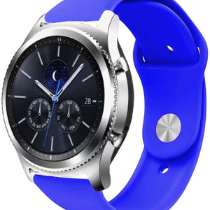 Silicone Sport Strap, blue, on a watch, 3/4 front view