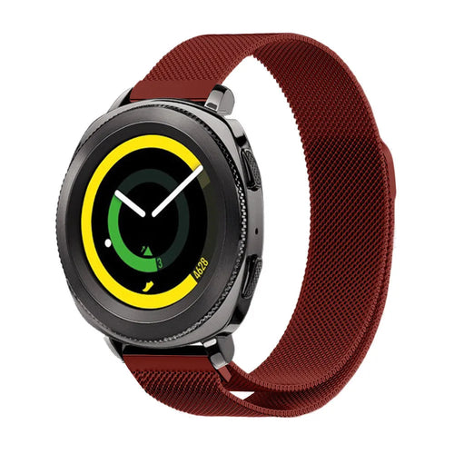 Milanese Strap, red, on a watch, 3/4 front view