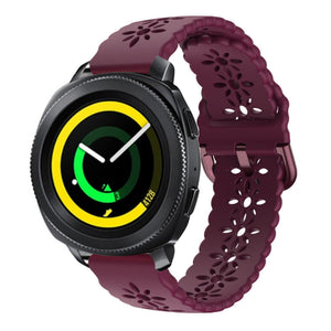 Patterned Silicone Strap, burgundy, on a watch, 3/4 front view