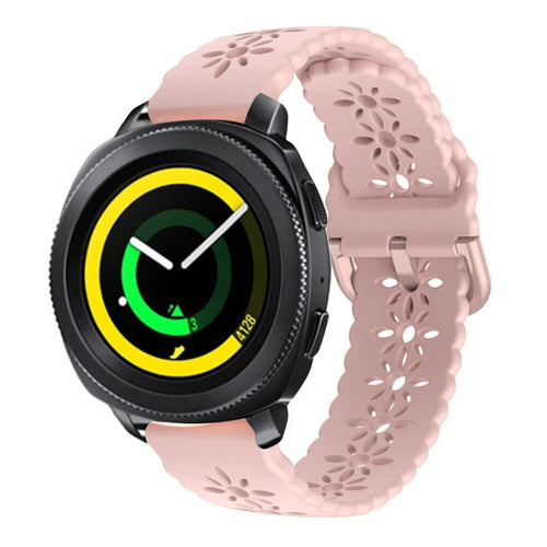 Patterned Silicone Strap, pink, on a watch, 3/4 front view