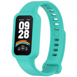 Silicone Strap, aqua, on a watch, 3/4 front view