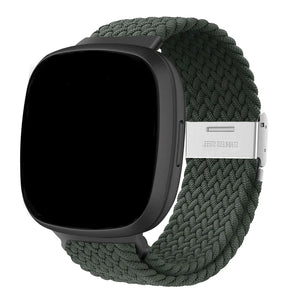 Nylon Adjustable Braided Strap, dark green, on a watch, 3/4 front view