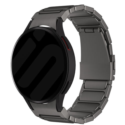 Titanium Strap 'One Push', graphite, on a watch, 3/4 front view