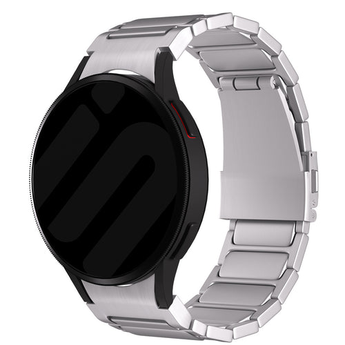 Titanium Strap 'One Push', silver, on a watch, 3/4 front view