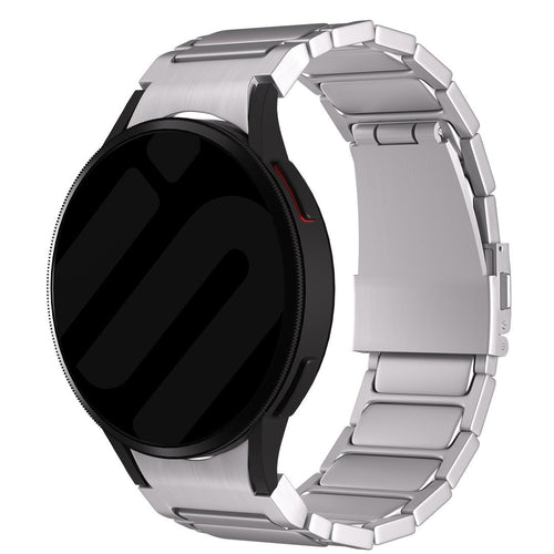 Titanium Strap 'One Push', silver, on a watch, 3/4 front view