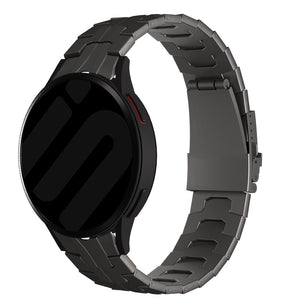 Titanium Strap 'Iron', graphite, on a watch, 3/4 front view