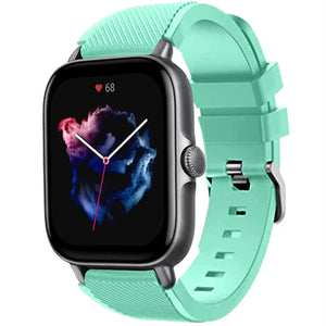 Twill Silicone Strap, aqua, on a watch, 3/4 front view