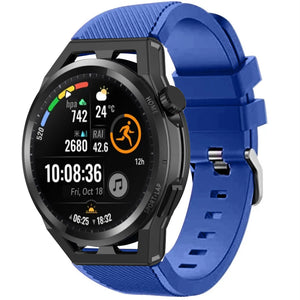 Twill Silicone Strap, blue, on a watch, 3/4 front view