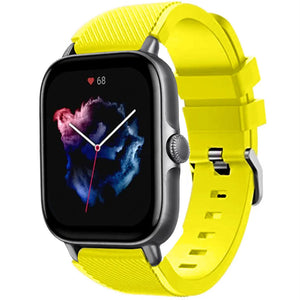 Twill Silicone Strap, yellow, on a watch, 3/4 front view
