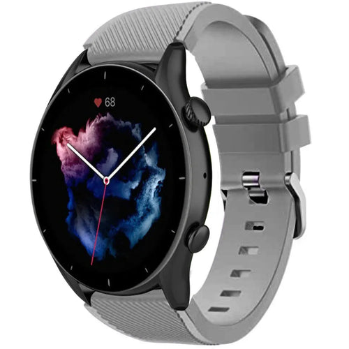 Twill Silicone Strap, grey, on a watch, 3/4 front view