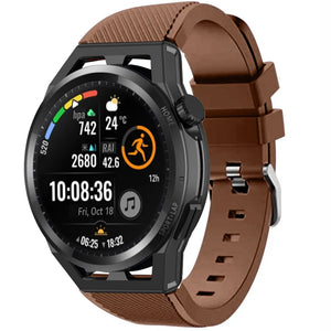 Twill Silicone Strap, brown, on a watch, 3/4 front view