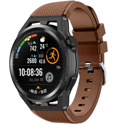 Twill Silicone Strap, brown, on a watch, 3/4 front view