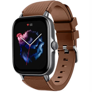 Twill Silicone Strap, brown, on a watch, 3/4 front view