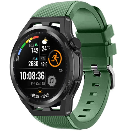 Twill Silicone Strap, army green, on a watch, 3/4 front view