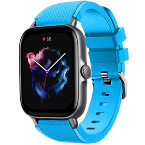 Twill Silicone Strap, light blue, on a watch, 3/4 front view