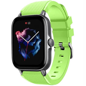 Twill Silicone Strap, light green, on a watch, 3/4 front view