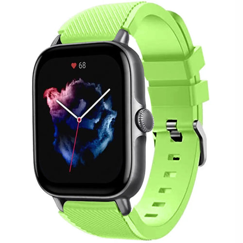 Twill Silicone Strap, light green, on a watch, 3/4 front view