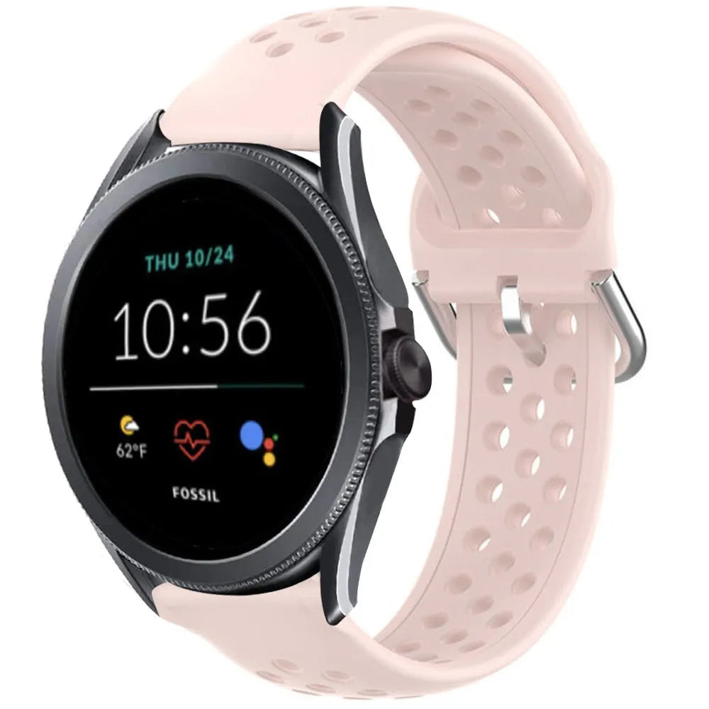 Breathable Silicone Strap, pink, on a watch, 3/4 front view