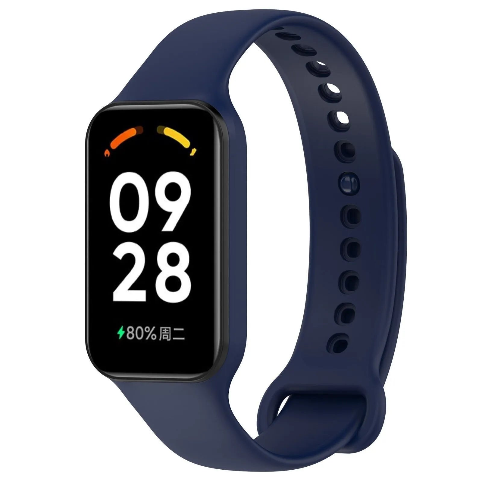 Silicone Strap, dark blue, on a watch, 3/4 front view