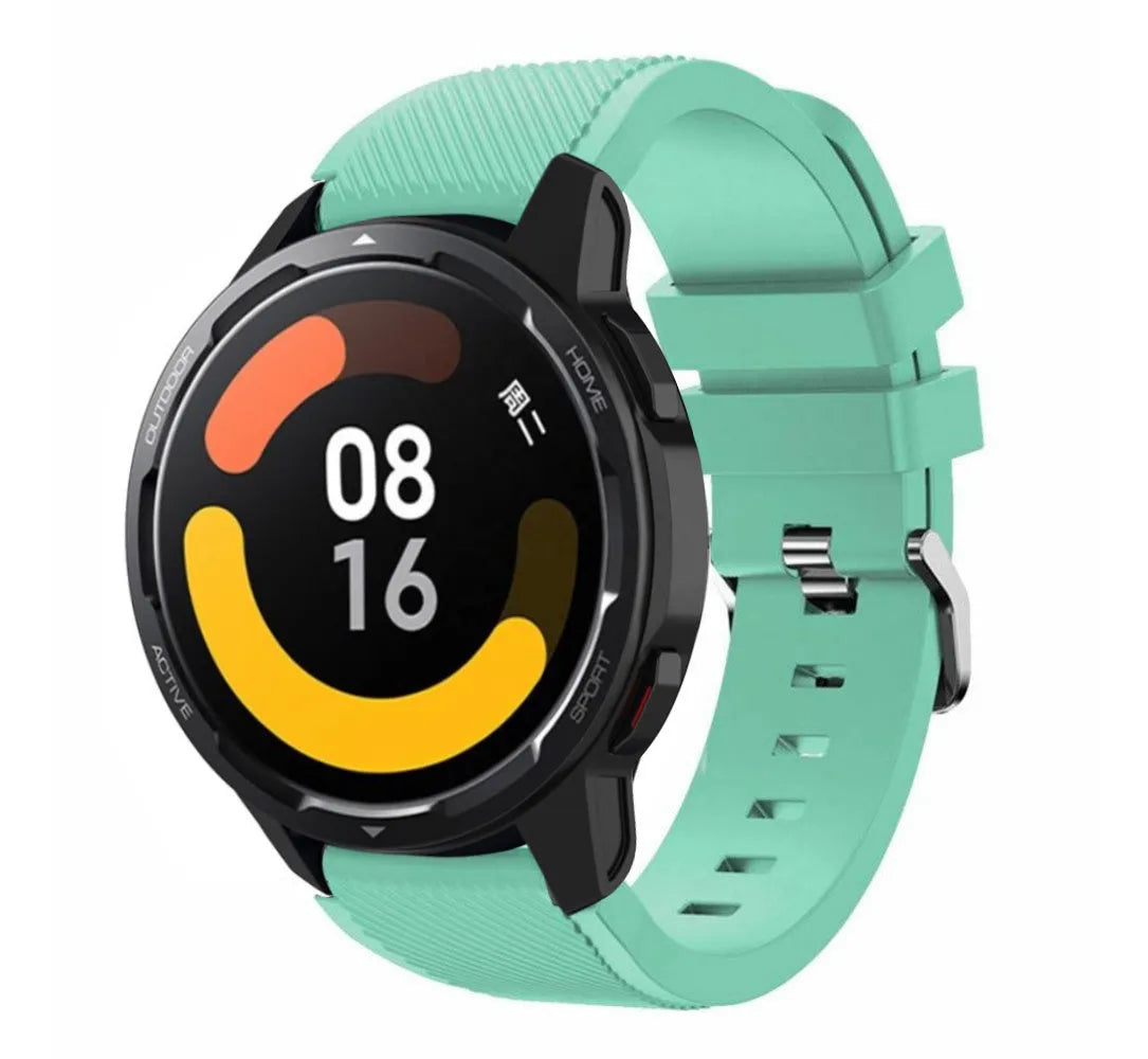 Twill Silicone Strap, aqua, on a watch, 3/4 front view