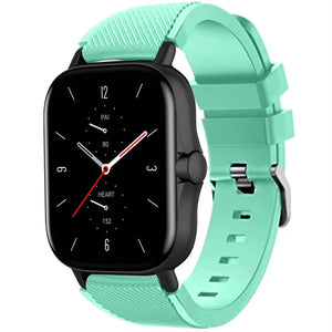 Twill Silicone Strap, aqua, on a watch, 3/4 front view