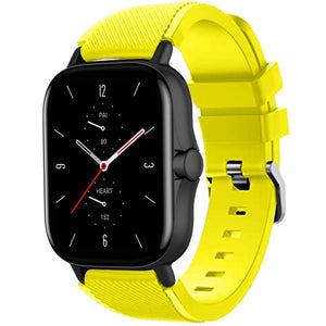 Twill Silicone Strap, yellow, on a watch, 3/4 front view
