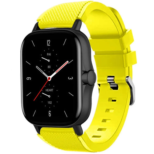 Twill Silicone Strap, yellow, on a watch, 3/4 front view