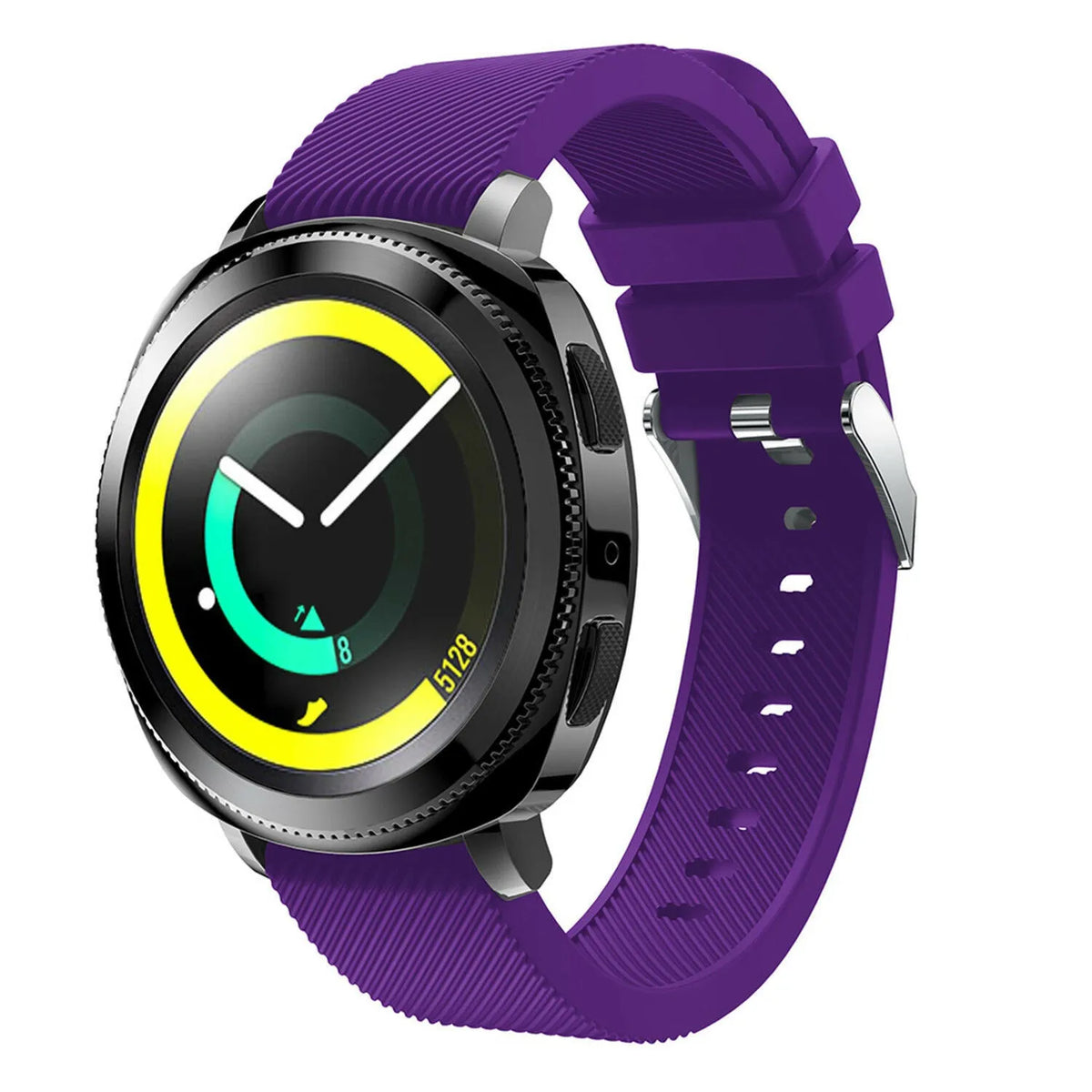 Twill Silicone Strap, purple, on a watch, 3/4 front view