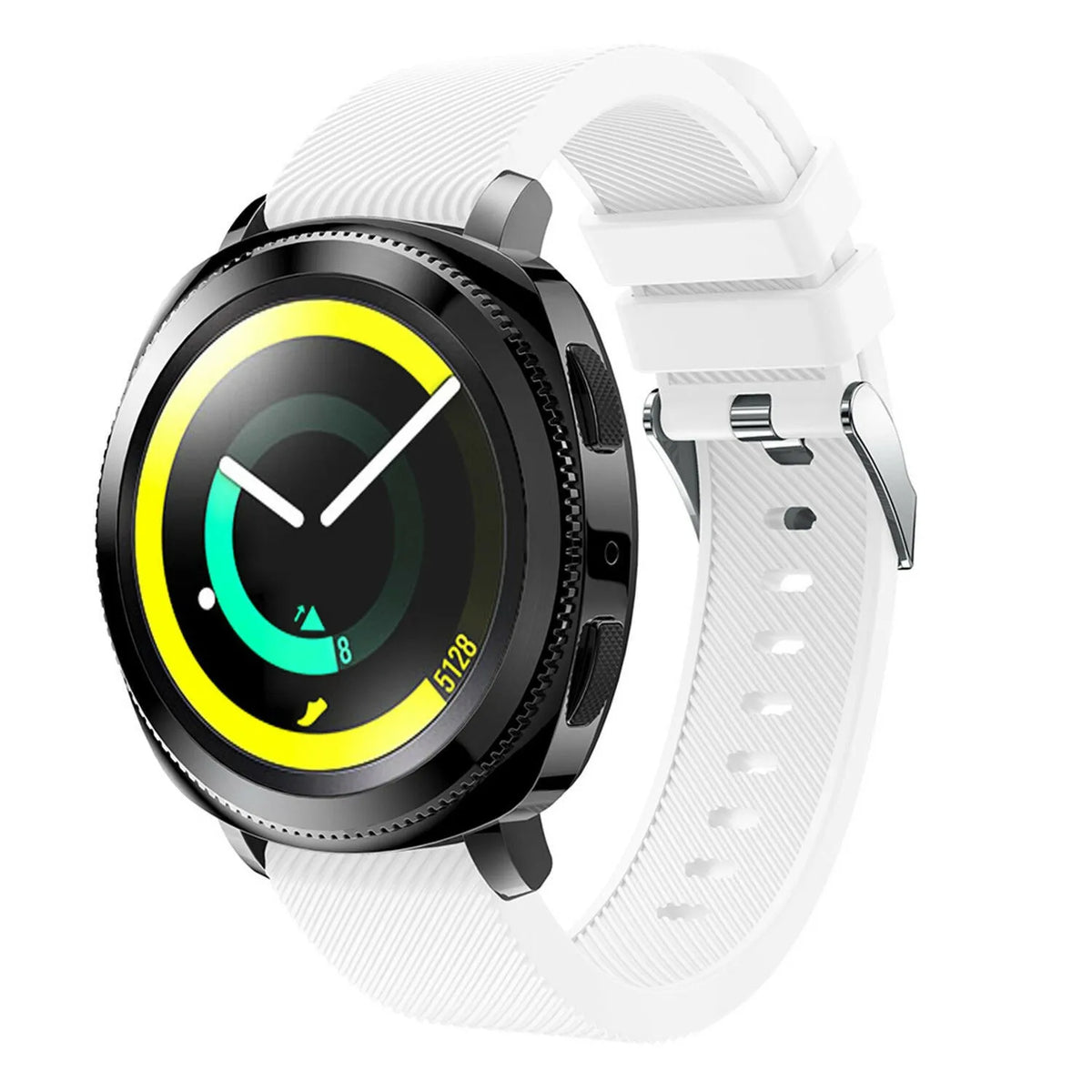 Twill Silicone Strap, white, on a watch, 3/4 front view