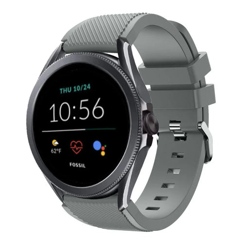 Twill Silicone Strap, grey, on a watch, 3/4 front view