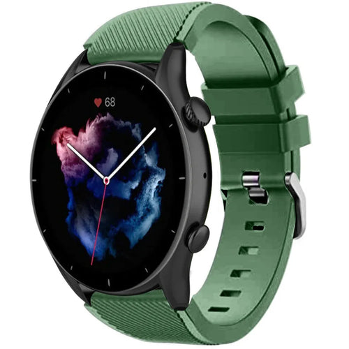 Twill Silicone Strap, army green, on a watch, 3/4 front view