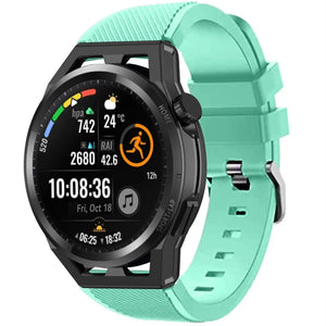 Twill Silicone Strap, aqua, on a watch, 3/4 front view
