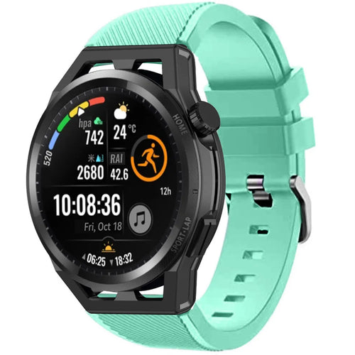 Twill Silicone Strap, aqua, on a watch, 3/4 front view