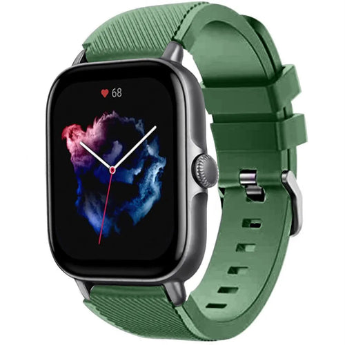 Twill Silicone Strap, army green, on a watch, 3/4 front view