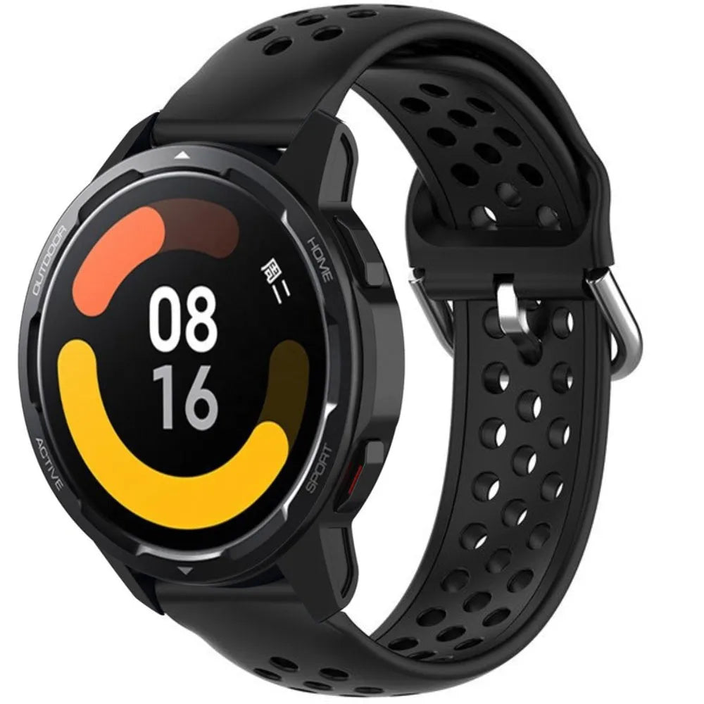 Breathable Silicone Strap, black, on a watch, 3/4 front view