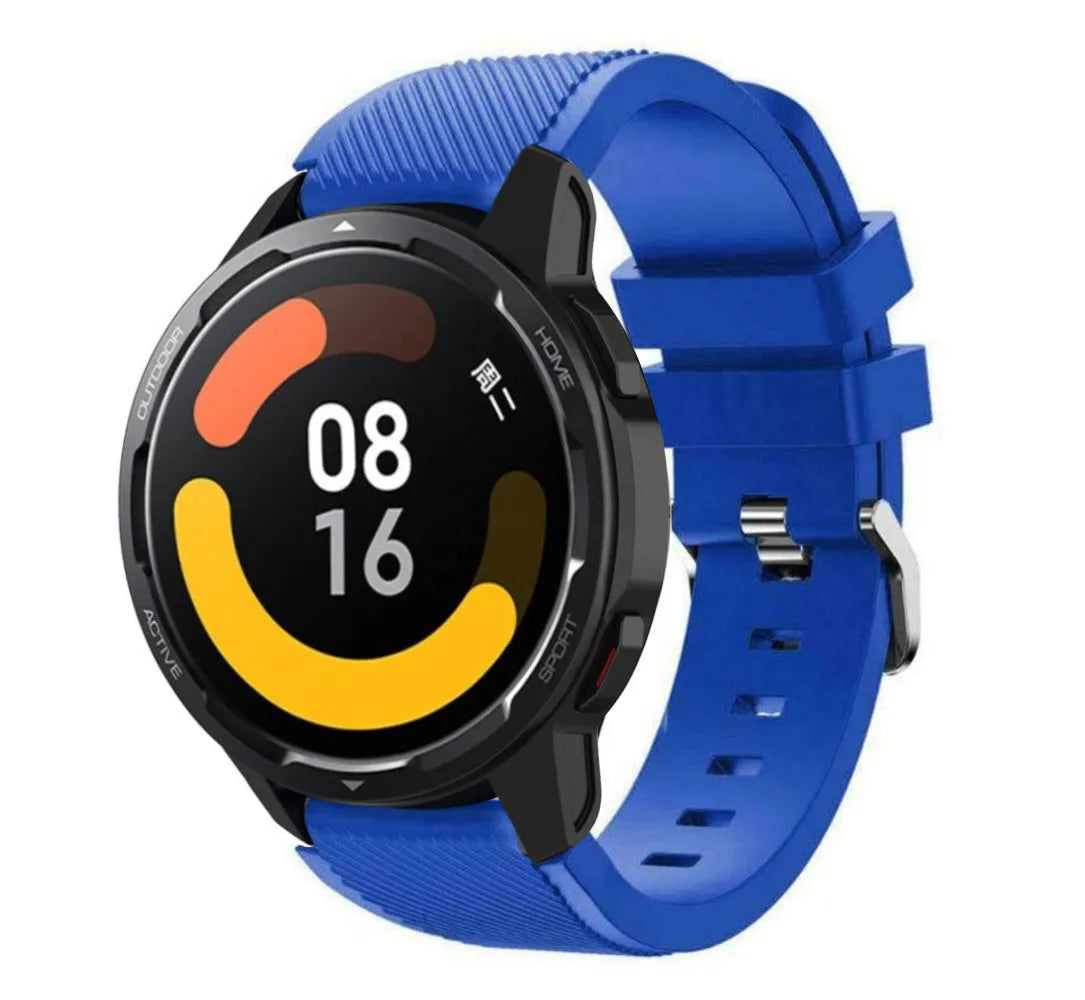 Twill Silicone Strap, blue, on a watch, 3/4 front view