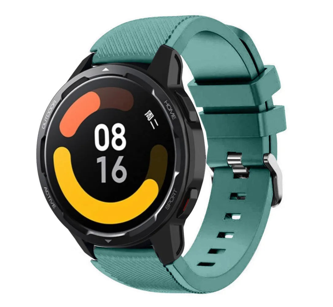 Twill Silicone Strap, viridian, on a watch, 3/4 front view